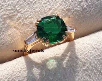 Tsavorite Ring: Cushion Cut Green Gemstone, Sterling Silver Birthstone