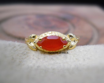 Carnelian Branches Ring: 18k Gold Plated Sterling Silver Leaves