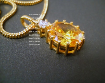 7.50 Carat Natural Certified Yellow Sapphire/Handmade Birthstone Pendant For Men+Women/Anniversary Gift/Christmas gift/Gold Plated Pendant