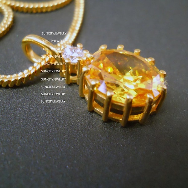 7.50 Carat Natural Certified Yellow Sapphire/Handmade Birthstone Pendant For Men+Women/Anniversary Gift/Christmas gift/Gold Plated Pendant