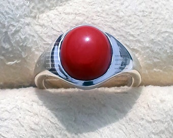 Handmade Natural Coral Ring: 925 Sterling Silver Unisex Band