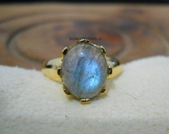 Labradorite Ring: 14k Gold Plated Sterling Silver, Oval Gemstone