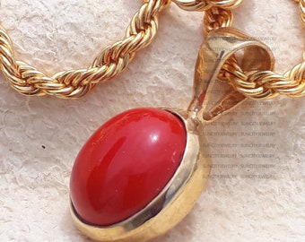 Natural Red Coral Pendant: Gold Plated Sterling Silver Birthstone