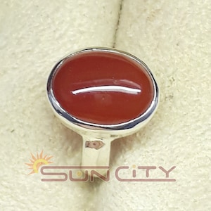 Natural Coral Sterling Silver Ring: Oval Gemstone Birthstone Jewelry