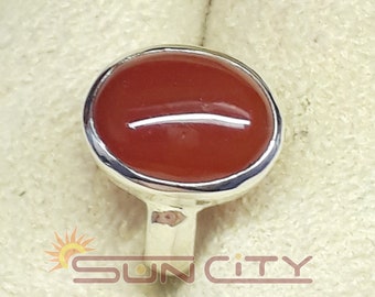 Natural Coral Sterling Silver Ring: Oval Gemstone Birthstone Jewelry