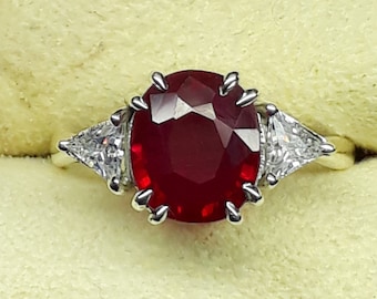 Natural Red Ruby Ring: Oval Sterling Silver Promise Ring