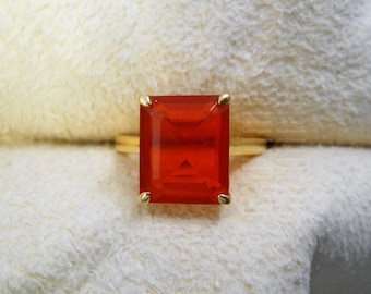 Orange Sapphire Ring: 925 Sterling Silver, Gold Plated Band, Handmade