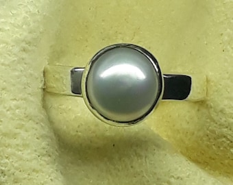 Pearl Ring: Sterling Silver Bezel Setting, Birthstone Jewelry