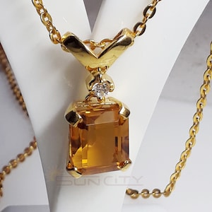 Emerald Cut Citrine Pendant: Handmade 925 Sterling Silver, Gold Plated
