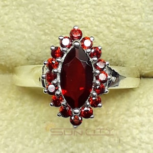 Sterling Silver Hessonite Garnet Ring: Marquise Birthstone Jewelry