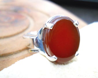Yemeni Aqeeq Hakik Ring: Natural Brown Chalcedony, Sterling Silver