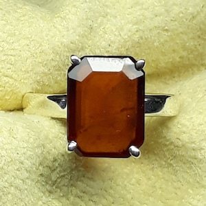 Octagon Hessonite Garnet Ring: Sterling Silver Birthstone Ring