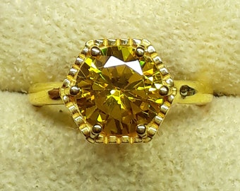 Yellow Sapphire Ring: 22k Gold Plated Sterling Silver Bezel Set