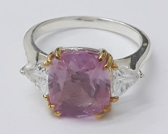 Natural Padparadscha Sapphire Ring: 925 Sterling Silver, Pink Gemstone