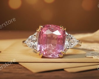 Morganite Stone Ring: 925 Sterling Silver, Cushion Cut