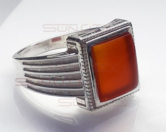 Sterling Silver Sulemani Aqeeq Ring: Brown Cushion Stone