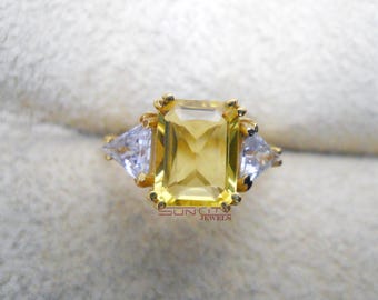 Natural Citrine Ring: 18k Gold Vermeil, Sterling Silver, Cushion Cut