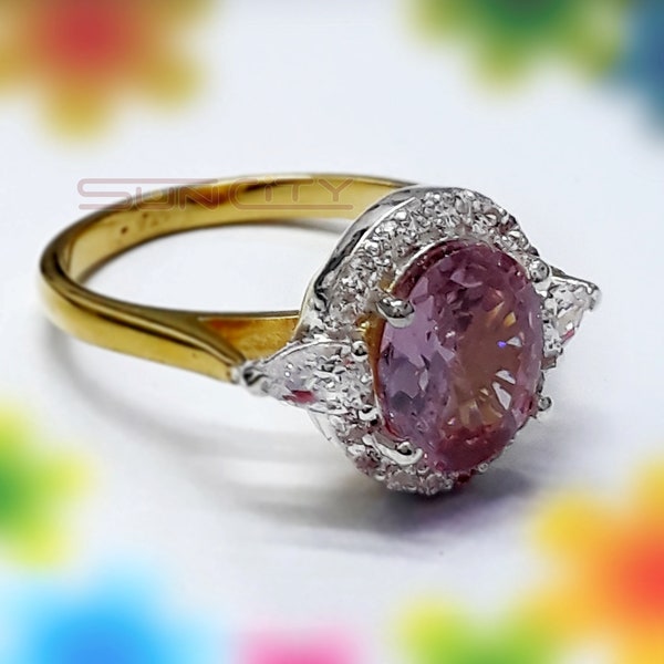 Bague de fiançailles en saphir naturel Padparadscha, bague en plaqué or, pierre de naissance, cadeau surprise d'anniversaire pour elle, bague en argent