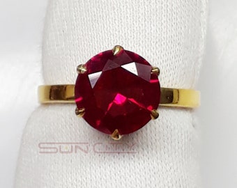 Ruby Ring-Promise Ring-Birthstone Ring For Women-Round Ruby Minimalist Ring-Engagement Wedding Anniversary Gift-Birthday Christmas Gifts