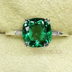 Handmade Tsavorite Ring: Cushion Cut Green Gemstone, Sterling Silver