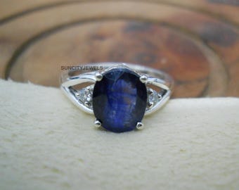 Natural Blue Sapphire Ring, 925 Sterling Silver, Birthstone Ring, Women Ring, Men Ring