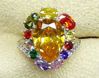 Multi Sapphire Ring: 925 Sterling Silver Rainbow Stone Ring