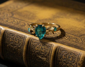 Anello con zaffiro verde acqua: delicato anello con promessa in argento sterling 925