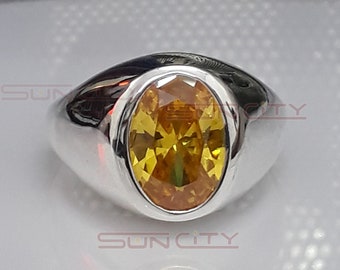 6.50 Carat Natural Yellow Sapphire Ring Solid Silver Ring-Men Ring-Yellow Gemstone Ring-Birthstone Rings for Unisex-Anniversary Gift