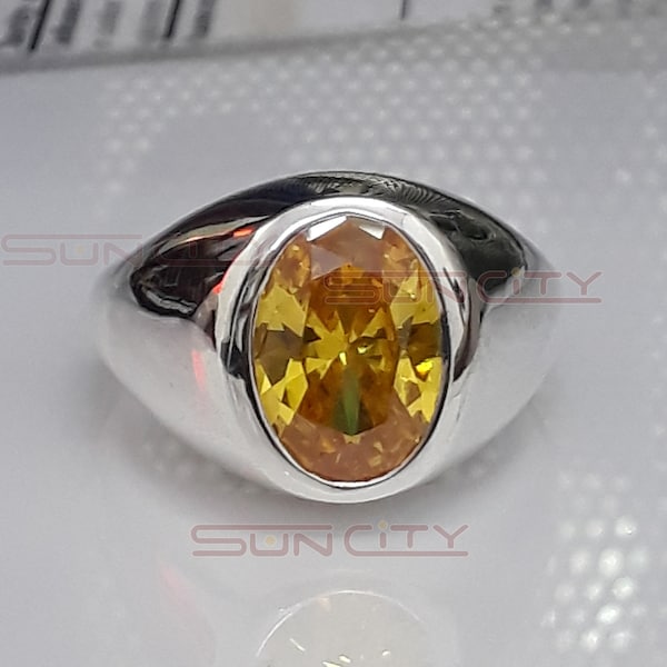 6.50 Carat Natural Yellow Sapphire Ring Solid Silver Ring-Men Ring-Yellow Gemstone  Ring-Birthstone Rings for Unisex-Anniversary Gift