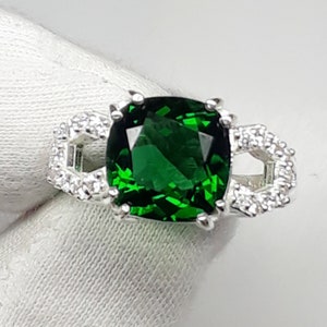 Tsavorite Engagement Ring 5ct Cushion Cut Ring Green Cudhion Ring Promise Ring Anniversary Gift 925 Sterling Silver GGift For Her