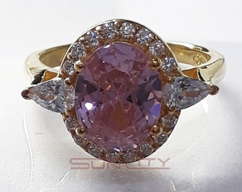 Natural Padparadscha Sapphire Ring-Engagement Jewelry-22K Gold Plated Ring Gemstone Ring-Birthstone Ring-Birthday Surprise Cocktail Ring