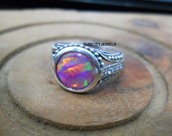 Opal Ring, Sterling Silver, Rainbow Gemstone, Gift For Her, Birthday Gift, Anniversary Gift