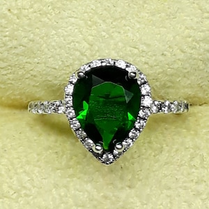 Pear Cut Emerald Ring: Sterling Silver Birthstone Ring