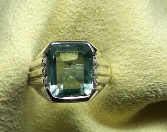 Natural Aquamarine Ring: Sterling Silver Cushion Halo, Gents Jewelry