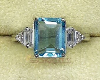 Aquamarine Ring 925 Sterling Silver, Natural Blue Aquamarine Gemstone Ring, Statement Ring, Handmade Silver Jewelry, Anniversary Birthday
