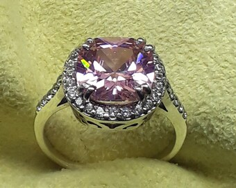 Natural Morganite Ring: Cushion Cut Sterling Silver Birthstone Jewelry