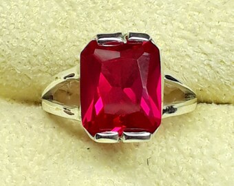 Cushion Ruby Ring: Sterling Silver Bezel Setting, 5.50 ct