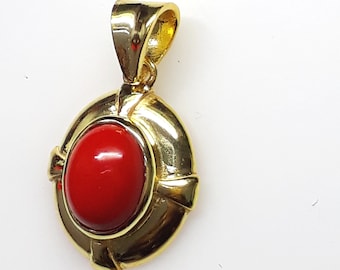Red Coral Pendant: Gold Plated Sterling Silver Birthstone Jewelry