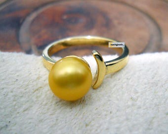 Gold Pearl Ring: 18k Gold Plated Sterling Silver, Natural Gemstone