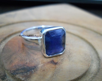 Natural Blue Sapphire Ring, 925 Sterling Silver, Birthstone Astrological Ring, Gift For Him/Her