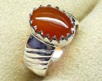 Hakik Ring: Handmade 925 Sterling Silver Red Brown Sulemani Ring