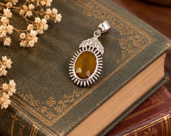 Colgante de zafiro amarillo natural, collar, colgante de plata de ley 925, joyería de piedras preciosas naturales, colgante de piedra amarilla dorada, regalo bohemio