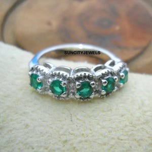 Emerald Sterling Silver Ring: Handmade Green Gemstone Band