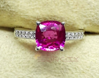 Pink Sapphire Ring: 925 Sterling Silver, Cushion Cut Gemstone