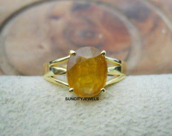 Natural Yellow Sapphire Ring, 925 Sterling Silver, Panchdhatu, Handmade Birthstone Ring for Unisex, Men Ring, Women Ring, Astrological Rings