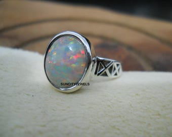 Opal Ring, 925 Sterling Silver Ring, Women Ring, Wedding Anniversary Gift For Her, Engagement Ring, Handmade Gemstone Ring, Fire Opal Rings