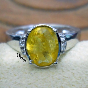 Natural Yellow Sapphire Ring: 925 Sterling Silver Gemstone Ring