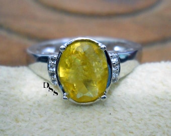 Natural Yellow Sapphire Ring: 925 Sterling Silver Gemstone Ring