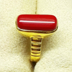 Red Coral Ring: 925 Sterling Silver, 22k Yellow Gold Fill