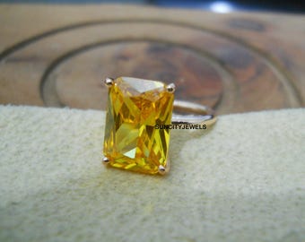 Yellow Sapphire Ring, 925 Sterling Silver, Gold Alloy, Panchdhatu, Anniversary Birthday Gift For Her, Women Ring, Large Gemstone jewelry